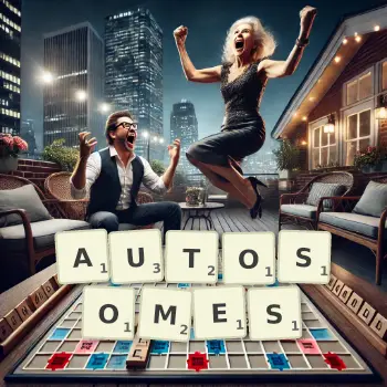 Creative illustration for a Scrabble game with the word AUTOSOMES spelled out in tiles on the board.