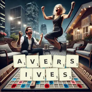 Creative illustration for a Scrabble game with the word AVERSIVES spelled out in tiles on the board.