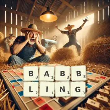 Creative illustration for a Scrabble game with the word BABBLING spelled out in tiles on the board.