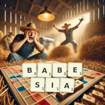 Creative illustration for a Scrabble game with the word BABESIA spelled out in tiles on the board.