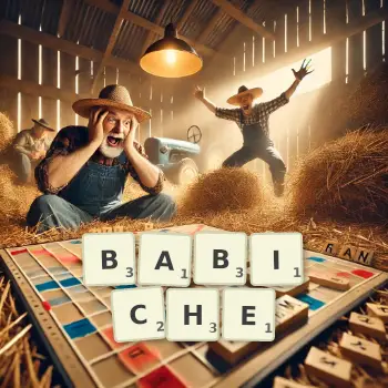 Creative illustration for a Scrabble game with the word BABICHE spelled out in tiles on the board.