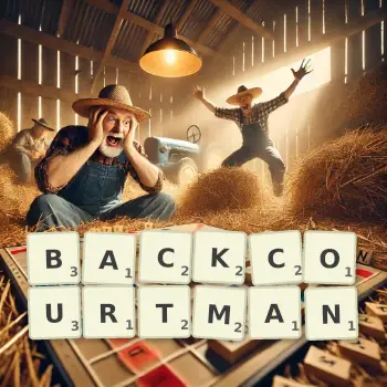 Creative illustration for a Scrabble game with the word BACKCOURTMAN spelled out in tiles on the board.