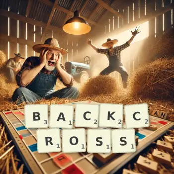 Creative illustration for a Scrabble game with the word BACKCROSS spelled out in tiles on the board.