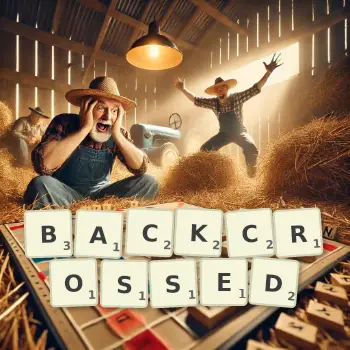 Creative illustration for a Scrabble game with the word BACKCROSSED spelled out in tiles on the board.