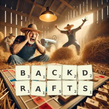 Creative illustration for a Scrabble game with the word BACKDRAFTS spelled out in tiles on the board.