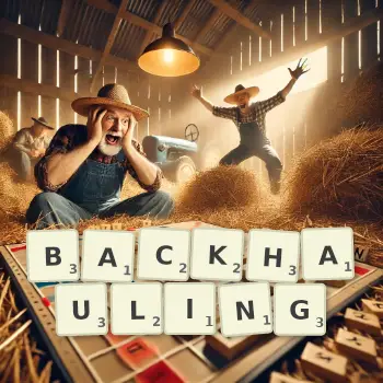 Creative illustration for a Scrabble game with the word BACKHAULING spelled out in tiles on the board.