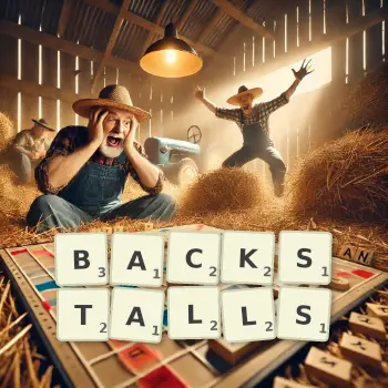 Creative illustration for a Scrabble game with the word BACKSTALLS spelled out in tiles on the board.