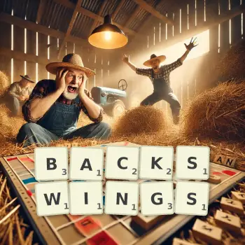 Creative illustration for a Scrabble game with the word BACKSWINGS spelled out in tiles on the board.