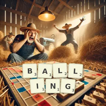 Creative illustration for a Scrabble game with the word BALLING spelled out in tiles on the board.