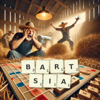 Creative illustration for a Scrabble game with the word BARTSIA spelled out in tiles on the board.