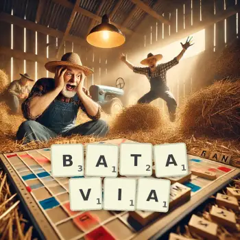 Creative illustration for a Scrabble game with the word BATAVIA spelled out in tiles on the board.