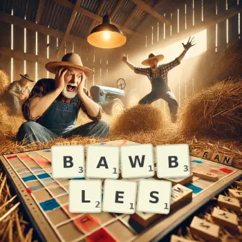Creative illustration for a Scrabble game with the word BAWBLES spelled out in tiles on the board.