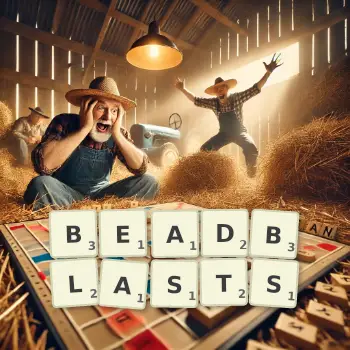 Creative illustration for a Scrabble game with the word BEADBLASTS spelled out in tiles on the board.