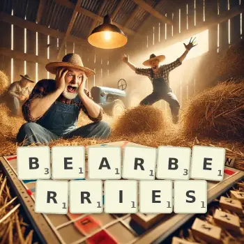 Creative illustration for a Scrabble game with the word BEARBERRIES spelled out in tiles on the board.