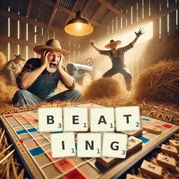 Creative illustration for a Scrabble game with the word BEATING spelled out in tiles on the board.