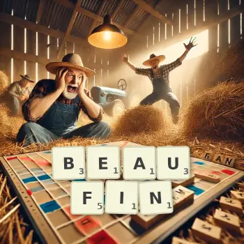 Creative illustration for a Scrabble game with the word BEAUFIN spelled out in tiles on the board.