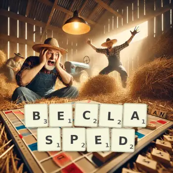 Creative illustration for a Scrabble game with the word BECLASPED spelled out in tiles on the board.