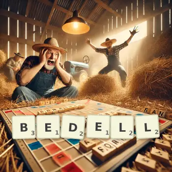 Creative illustration for a Scrabble game with the word BEDELL spelled out in tiles on the board.