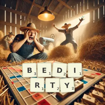 Creative illustration for a Scrabble game with the word BEDIRTY spelled out in tiles on the board.
