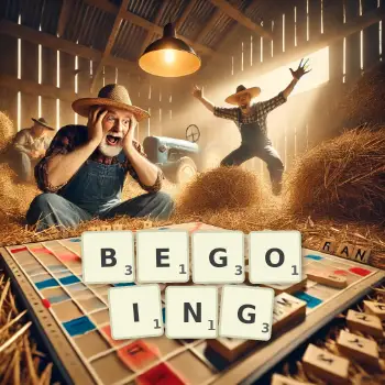 Creative illustration for a Scrabble game with the word BEGOING spelled out in tiles on the board.