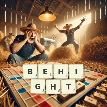 Creative illustration for a Scrabble game with the word BEHIGHT spelled out in tiles on the board.