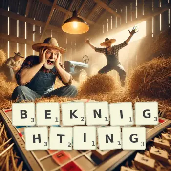 Creative illustration for a Scrabble game with the word BEKNIGHTING spelled out in tiles on the board.