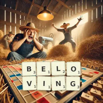 Creative illustration for a Scrabble game with the word BELOVING spelled out in tiles on the board.
