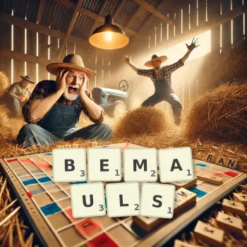 Creative illustration for a Scrabble game with the word BEMAULS spelled out in tiles on the board.