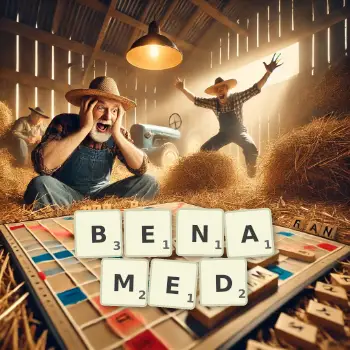 Creative illustration for a Scrabble game with the word BENAMED spelled out in tiles on the board.