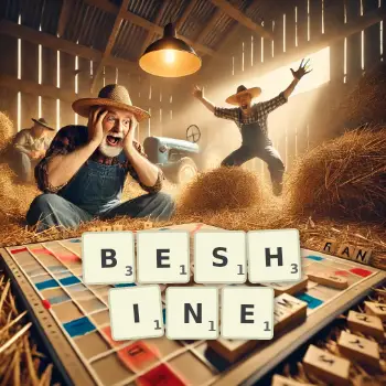 Creative illustration for a Scrabble game with the word BESHINE spelled out in tiles on the board.