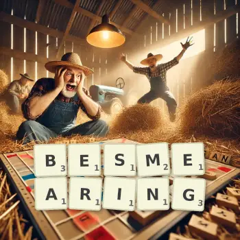 Creative illustration for a Scrabble game with the word BESMEARING spelled out in tiles on the board.