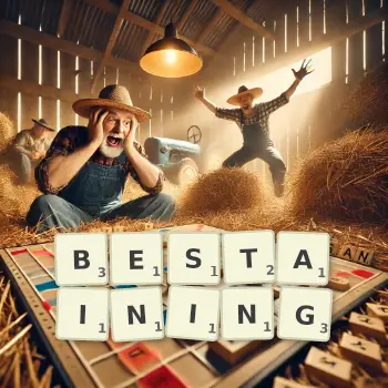 Creative illustration for a Scrabble game with the word BESTAINING spelled out in tiles on the board.