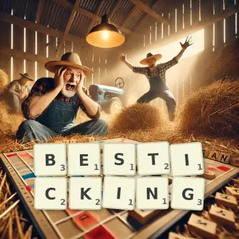 Creative illustration for a Scrabble game with the word BESTICKING spelled out in tiles on the board.