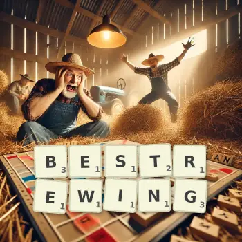 Creative illustration for a Scrabble game with the word BESTREWING spelled out in tiles on the board.