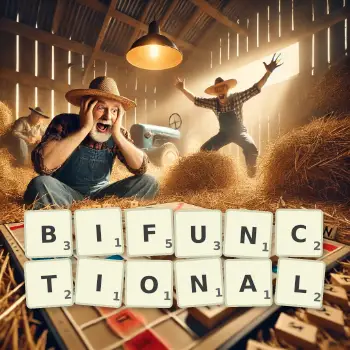Creative illustration for a Scrabble game with the word BIFUNCTIONAL spelled out in tiles on the board.