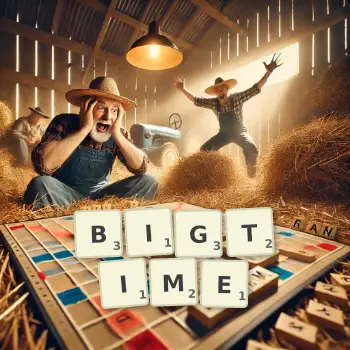 Creative illustration for a Scrabble game with the word BIGTIME spelled out in tiles on the board.