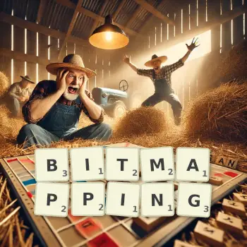 Creative illustration for a Scrabble game with the word BITMAPPING spelled out in tiles on the board.