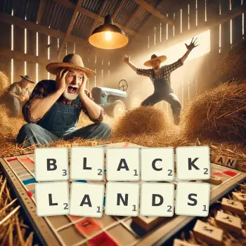 Creative illustration for a Scrabble game with the word BLACKLANDS spelled out in tiles on the board.