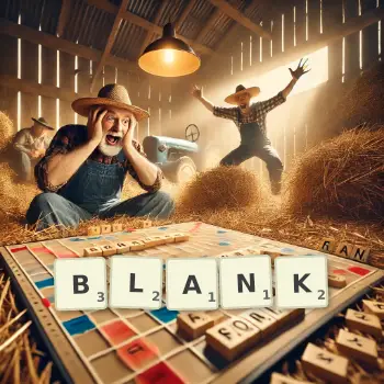 Creative illustration for a Scrabble game with the word BLANK spelled out in tiles on the board.