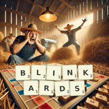 Creative illustration for a Scrabble game with the word BLINKARDS spelled out in tiles on the board.