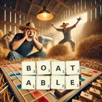 Creative illustration for a Scrabble game with the word BOATABLE spelled out in tiles on the board.