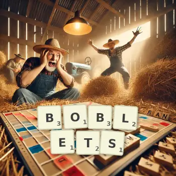 Creative illustration for a Scrabble game with the word BOBLETS spelled out in tiles on the board.