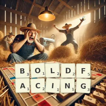 Creative illustration for a Scrabble game with the word BOLDFACING spelled out in tiles on the board.