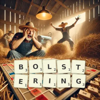Creative illustration for a Scrabble game with the word BOLSTERING spelled out in tiles on the board.