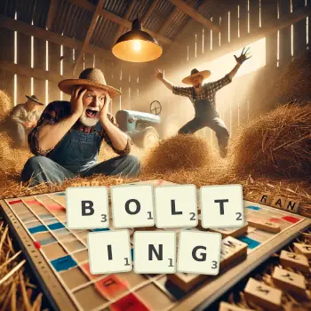 Creative illustration for a Scrabble game with the word BOLTING spelled out in tiles on the board.