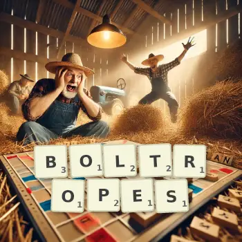 Creative illustration for a Scrabble game with the word BOLTROPES spelled out in tiles on the board.