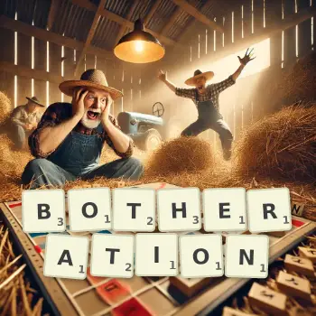 Creative illustration for a Scrabble game with the word BOTHERATION spelled out in tiles on the board.