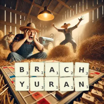 Creative illustration for a Scrabble game with the word BRACHYURAN spelled out in tiles on the board.