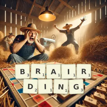 Creative illustration for a Scrabble game with the word BRAIRDING spelled out in tiles on the board.