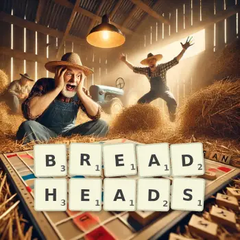 Creative illustration for a Scrabble game with the word BREADHEADS spelled out in tiles on the board.